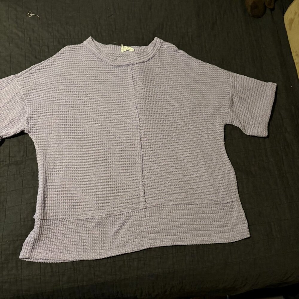 Fantastic Fawn Lavender Waffle Knit Oversized Short Sleeve Top Purple Crew Neck